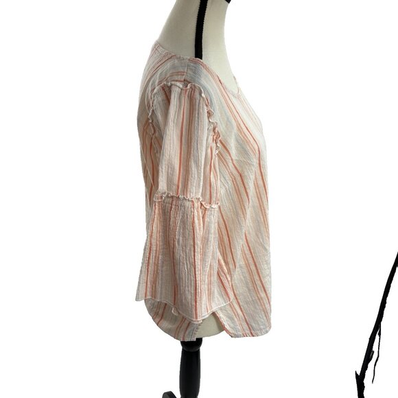 Seven7 Womens M Peach White Striped Ruffle Sleeve Boho Casual Blouse Top - Picture 3 of 7